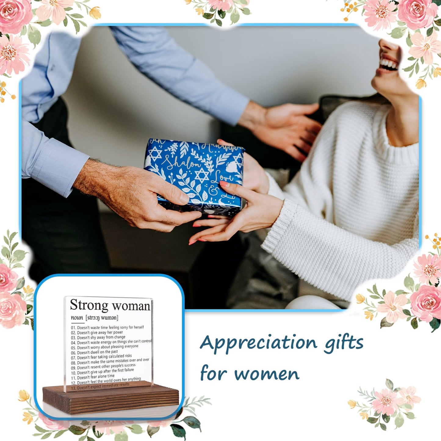 Inspirational Gifts for Women Mom Sister, Strong Woman Definition Sign, Positive Energy Gift for Coworkers Recognition, Motivational Gifts for Friends, Acrylic Desk Decor Plaque VR211