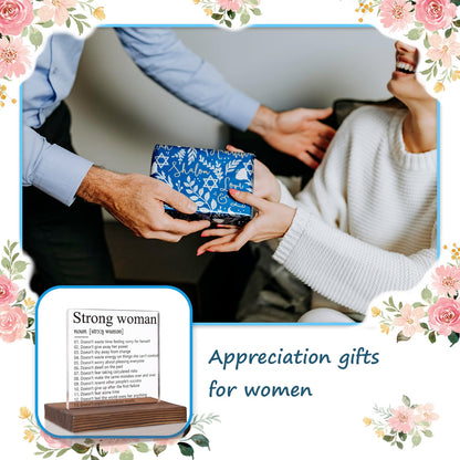 Inspirational Gifts for Women Mom Sister, Strong Woman Definition Sign, Positive Energy Gift for Coworkers Recognition, Motivational Gifts for Friends, Acrylic Desk Decor Plaque VR211