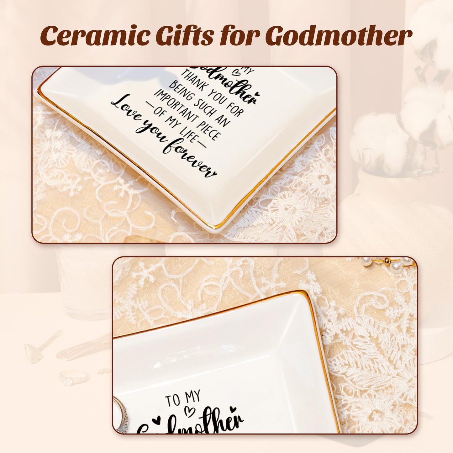 PUDDING CABIN Gifts for Godmother Jewelry Dish Trinket Tray, Godmother Gifts from Godchild Birthday Christmas Mothers Day