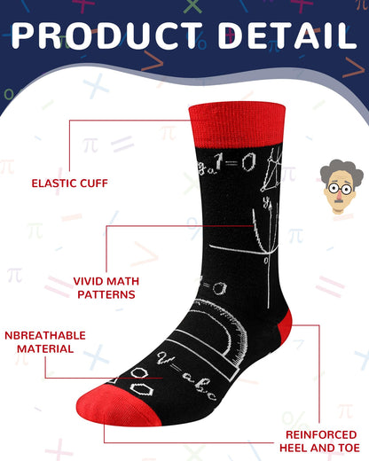 Eurzom 6 Pairs Funny Math Chemistry Pi Socks for Men Math Science Teacher Gift Father Day Mathematicians Chemist Scientists