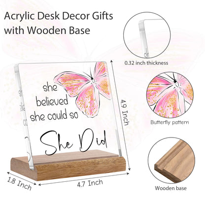 FreeJac Congratulations Gifts for Women - College Graduation Gifts for Her New Job Gifts - She Believed She Could so She Did Acrylic Plaque Sign Office Inspirational Promotion Gift for Coworker