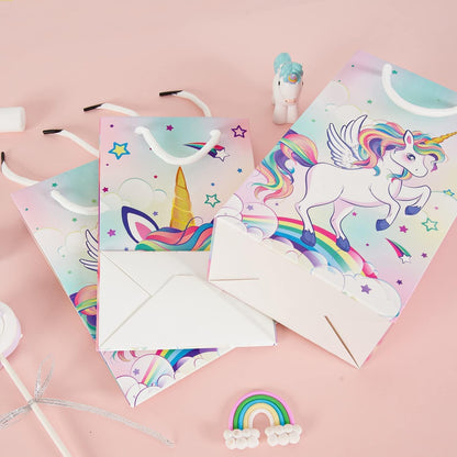 WERNNSAI 16PCS Unicorn Gift Bags - Rainbow Unicorn Party Supplies Goodie Bags for Girls Kids Birthday Unicorns Party Favor Bag with Handles Candy Treat Bag for Baby Shower Supplies