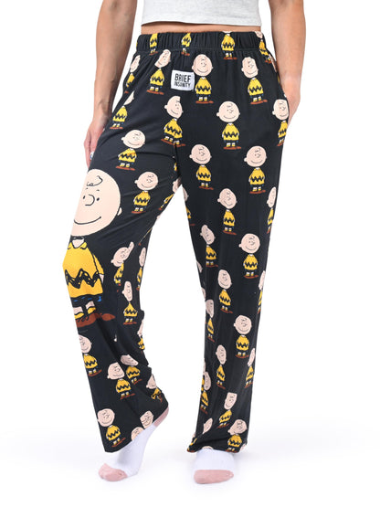 BRIEF INSANITY Charlie Brown Pajama Pants - Women's and Men's Peanuts Character Print Comfy Ultra-Soft Cartoon Pj Pants
