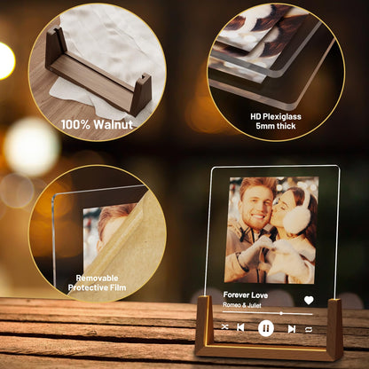 LUCKOR Valentines Day Personalized Spotify Plaque Gifts for Her Him Girlfriend Boyfriend, Custom Picture Frame for Women Men, Customized Photo Gifts for Couple Wife Husband on Anniversary Birthday
