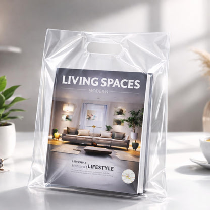 Infinite Pack 100 Clear Plastic Merchandise Bags with Handles 12"x15" | 1.25Mil Thick Glossy Retail Shopping Bags for Small Business Boutique Bag Clear Gift Bags for Shopping, Clothing and Trade Show