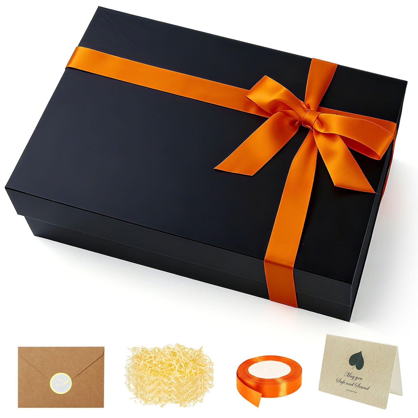 Large Black Magnetic Gift Box with Lid 13x9x4.3 Inch - Reusable Keepsake Box for Groomsmen Gifts, Wedding Proposal, Valentine's Day & Birthday - Includes Satin Ribbon, Gift Card & Paper Filler