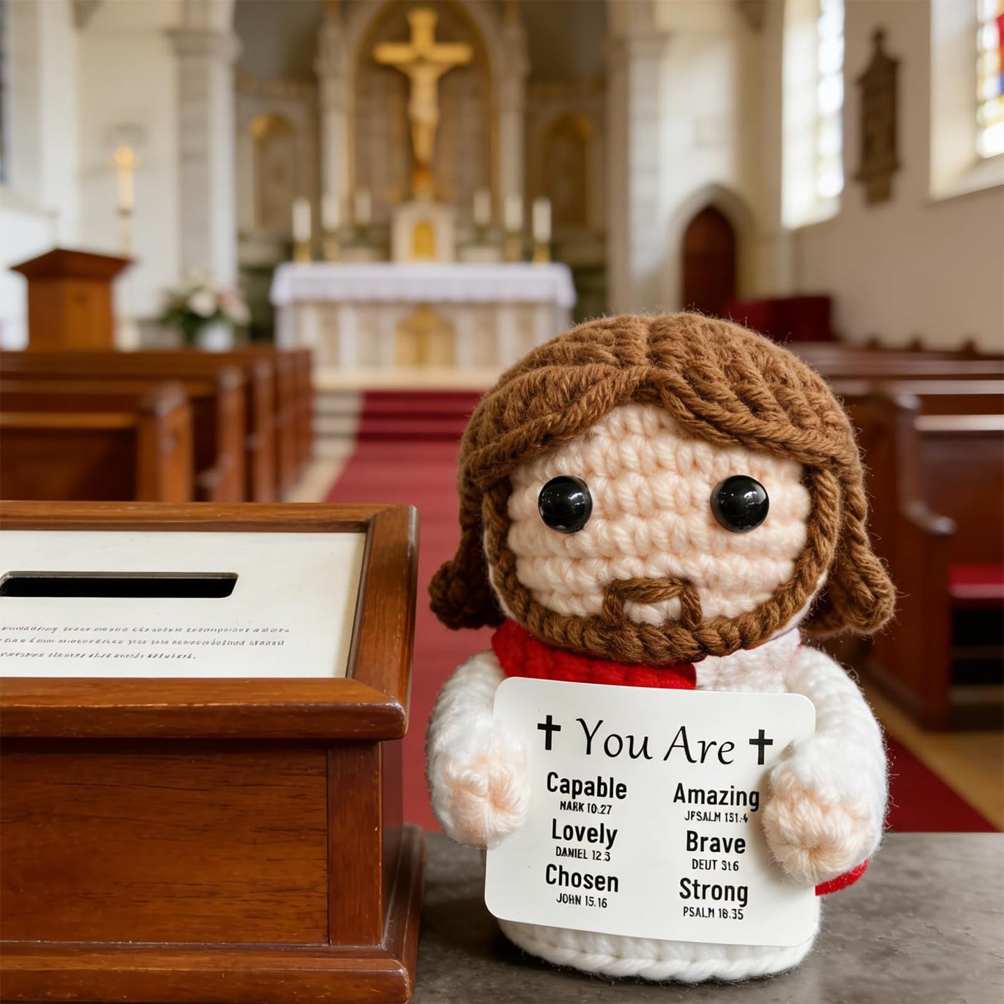 Positive Crochet Jesus Gifts for Men, Women, Teens Emotional Support Crochet Toy with Bible Verse Card Emotional Support Christian Gifts for Friend Family Coworker