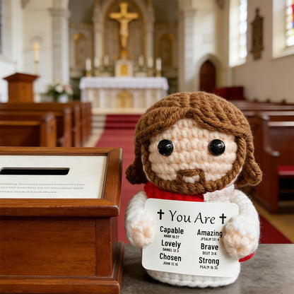 Positive Crochet Jesus Gifts for Men, Women, Teens Emotional Support Crochet Toy with Bible Verse Card Emotional Support Christian Gifts for Friend Family Coworker
