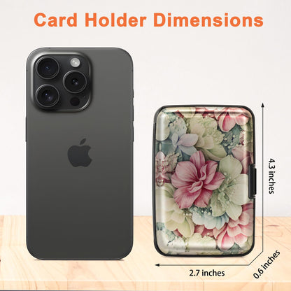 Mayski Credit Card Holder for Women, RFID Blocking, Happy Flower Aluminum Alloy Hard Case, Small Mini Business Metal Wallet for Men