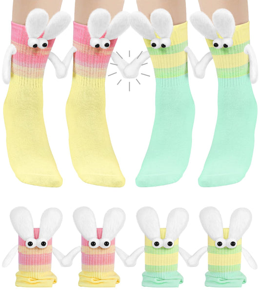 Swooflia Easter Magnetic Hand-Holding Bunny Socks 2 or 4Pairs–Crazy Fun Novelty Gifts for Teens, Women, Men, Couples, Friends