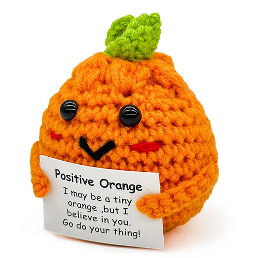 Handmade Positive Orange Crochet Doll with Encouragement Message - I Believe in You Emotional Support Gift - Funny Knitted Stress Relief - Cute Decor, Christmas Birthday Gifts for Friends