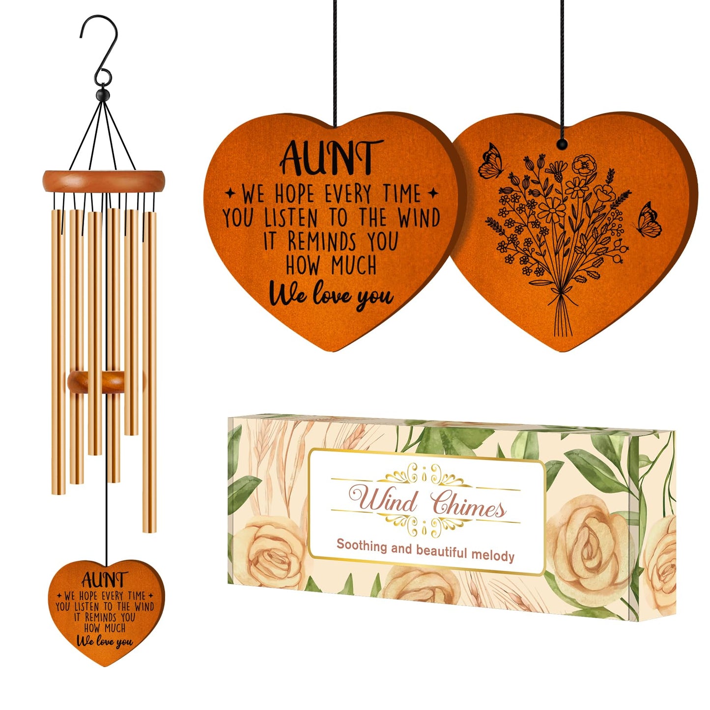 Aunt Gifts for Women - Mothers Day, Birthday Gifts for Aunt from Niece Nephew, Unique Aunt Wind Chime Garden Decor, Christmas Thanksgiving