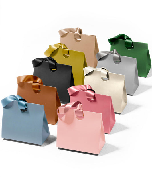 Vitalizart Paper Gift Bags With Ribbon Handles Set of 10 Assorted Colors Bulk Reusable For Gift Wrap Girls Kids Birthday Bridal Shower Party Favors Goodie Bags Candy Christmas 6.1"x2.95"x5.71" Mini
