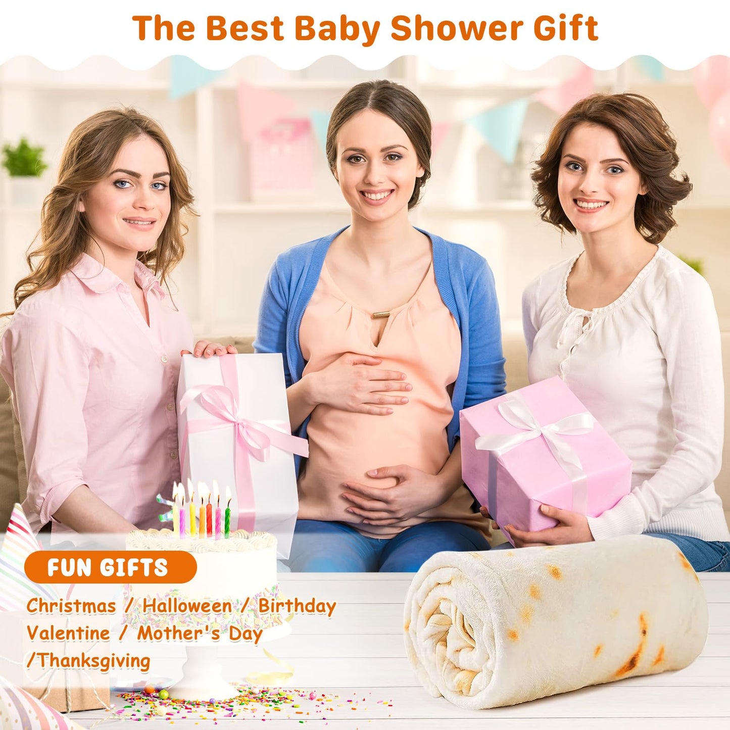 Burrito Baby Blanket, Tortilla Swaddle Blanket, Taco Blanket for Newborn Toddler, 285 GSM Soft Flannel Wearable Wrap Funny Gifts for Baby Shower & First Christmas Boy Girl 0-3 6 9 Months