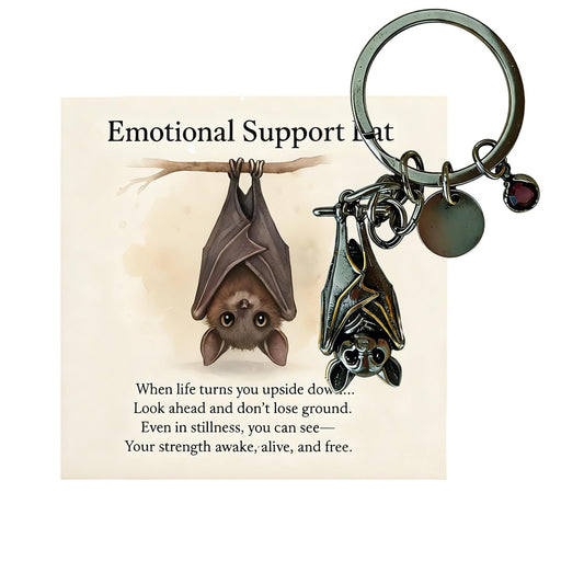Emotional Support Bat Inspirational Keychain, Courage In Hanging Upside Down Metal Bat Pendant Friendship Gift Jewelry