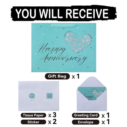 16.5” Extra Large Gift Bag Set with Handles, Greeting Card, Tissue Papers and Stickers for Valentine's Day, Anniversary Women Men Husband Wife Boyfriend Girlfriend or Romantic Partner, Heart Design, 1 Pcs