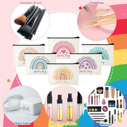 Sweetude 12 Pcs Girls Trip Gifts Favors Girls Weekend Gifts Rainbow Makeup Bag Portable Zipper Toiletry Cosmetic Bags Bachelorette Travel Pouch for Women Friendship Bestie Party Favors