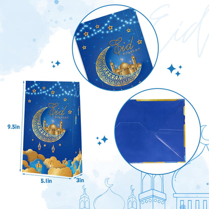 KALEFO Eid Mubarak Favor Gift Bags 24PCS Ramadan Muslim Supplies Goodie Treat BagTable Decorations for Party Birthday Blue