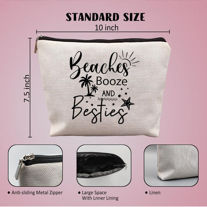 Girls Trip Gifts, Girls Weekend Bestie BFF Friendship Gifts for Women Friends, Beaches Booze and Besties Canvas Makeup Bag Cos