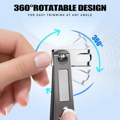 Senior Rotating Nail Clippers for Thick Toenails, Large Fingernail Clippers for Seniors - Ideal Christmas Stocking Stuffers Gifts for Grandma Grandpa (Light Black)