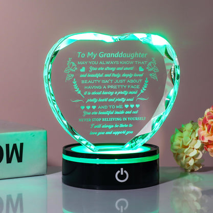 YWHL Granddaughter Gifts from Grandma Graduation Birthday Gifts for Granddaughter Heart Crystal to My Granddaughter Keepsakes Gift with Colorful Base on Wedding Back to School Valentine Christmas