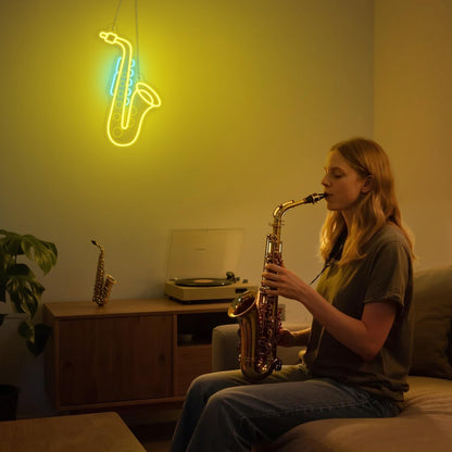 CoolGift Mart Saxophone Neon Sign, Dimmable LED Saxophone Room Decor Light With USB Powered, Decorations for Bedroom Living Room Club Music Studio, Gifts for Saxophone Enthusiasts Music Lovers