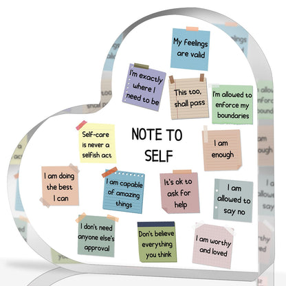 Note to Self Motivational Decor - Office Acrylic Heart Gift Therapy Mental Health Print Decorations for School Counseling Office Therapy Desktop Art Decoration School Counselor, Therapist Office Gifts