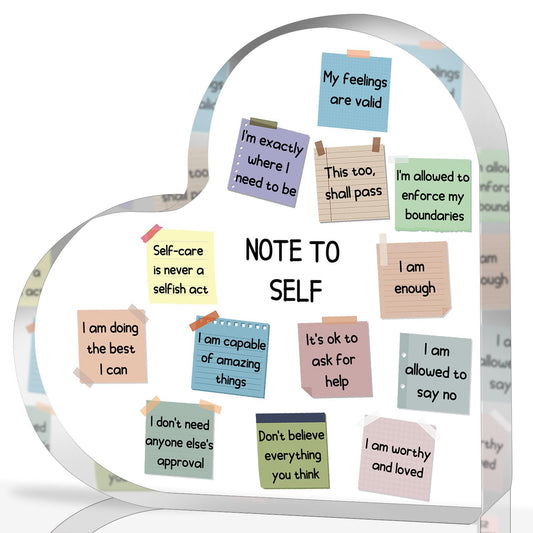 Note to Self Motivational Decor - Office Acrylic Heart Gift Therapy Mental Health Print Decorations for School Counseling Office Therapy Desktop Art Decoration School Counselor, Therapist Office Gifts