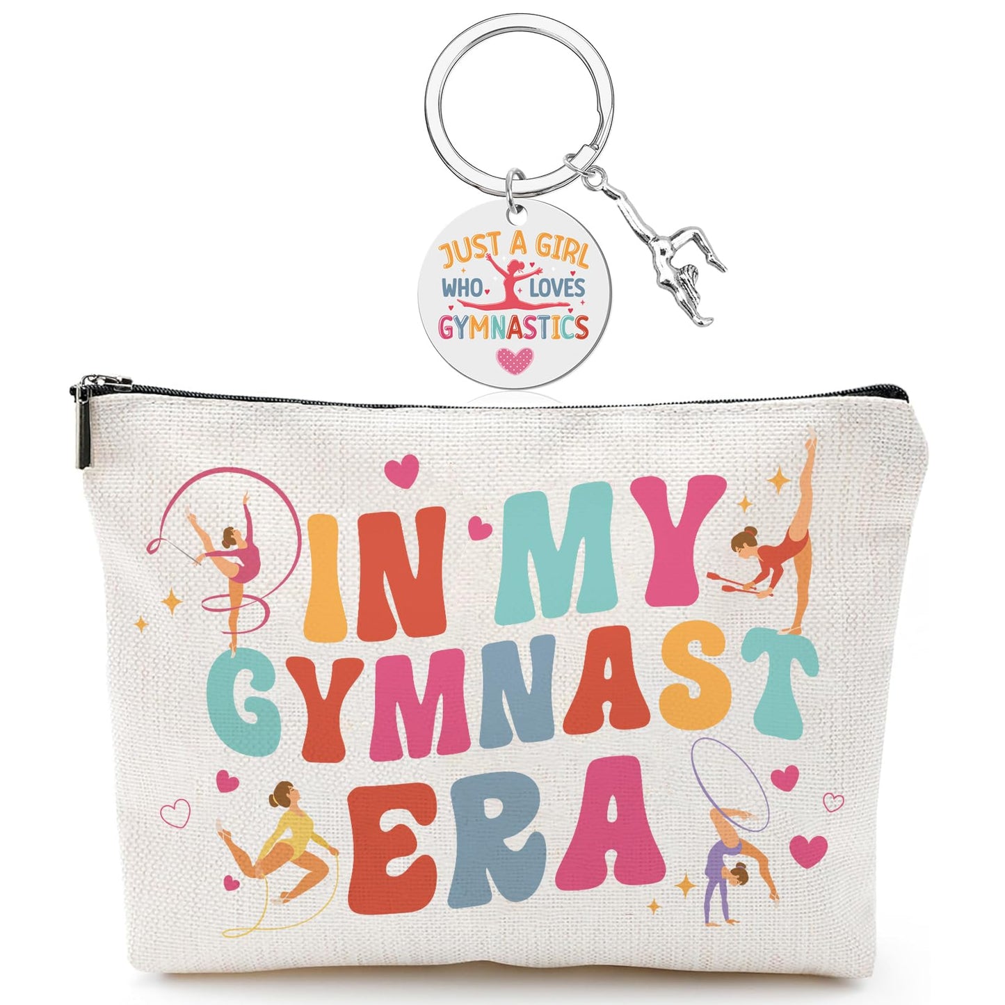 Gymnastics Gifts for Girls - 2 Pcs Makeup Bag and Keychain Set Portable Gymnast Accessories Aesthetic Toiletry Pouch New Year Party Birthday Gift for Daughter Friend Sister Niece Bestie