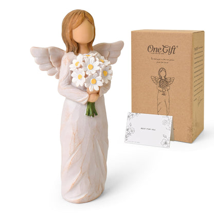 New Beginnings Gifts for Women, Congratulations Gifts for New Job, Graduation, Promotion, Retirement, Leaving Farewell Gift for Coworker, Hand-Painted Daisy Decor Angel Figurines for Women