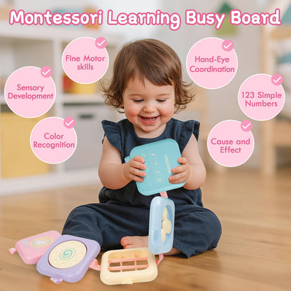 GRESEESM Montessori Toys for 1 Year Old Girls Gifts, Toddler Busy Board, Baby Learning Travel Sensory Toys for Toddlers 1-3, 1st Birthday Gifts, Easter Basket & Stocking Stuffer, Macarons