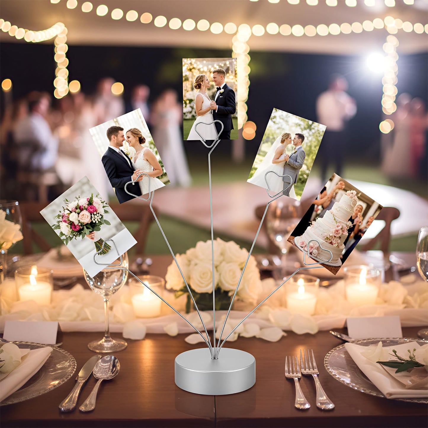 Heart-Shaped Picture Holder Tree, Rund Base Photo Holders for Tables, Gift Card Tree, for Wedding/Party Photo Display, Table Decoration, Shooting Background