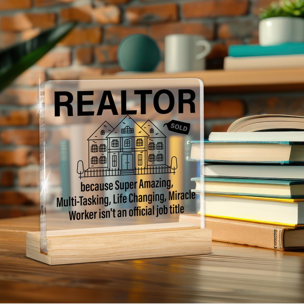 Realtor Gifts, Appreciation Gifts for Realtor Real Estate Agent Broker, Realtors Acrylic Plaque Sign with Wooden Stand Home Office Decor