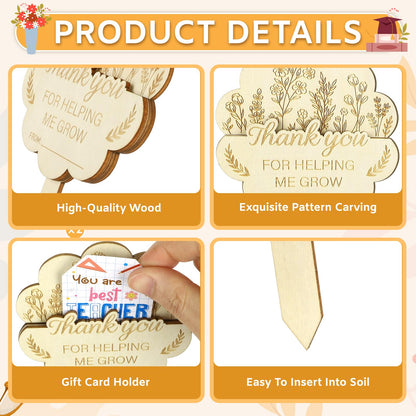 2Pcs Teacher Appreciation Gifts Card Holder, Wooden Teachers Thank You Gift Card Holder for Women Men Back to School Party Supplies