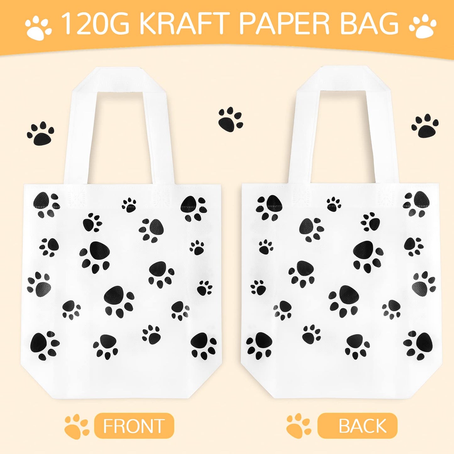 Frienda 20 Pieces Dog Gift Bags Non Woven Paw Print with Handle Pet Party Favor Paw Goodie Reusable Candy Bag for Birthday Party