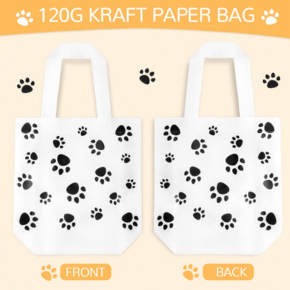 Frienda 20 Pieces Dog Gift Bags Non Woven Paw Print with Handle Pet Party Favor Paw Goodie Reusable Candy Bag for Birthday Party
