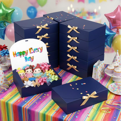 Yuanan 16 Pack Gift Box with Lid, 10.6×8×3 Inch Blue Gift Box Bulk Kraft Paper Unfold Bridesmaid Boxes with Gold Ribbon Boxes for Presents Square for Birthdays, Weddings, Graduation and Holidays