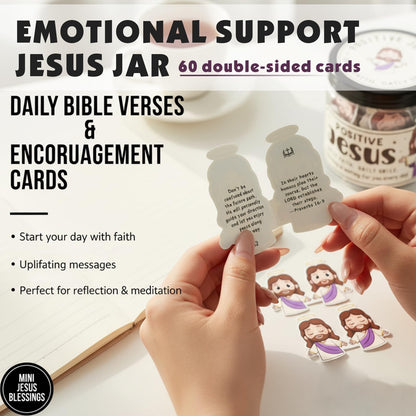Emotional Support Jesus Jar, 60 Double-Sided Scripture Cards & Daily Encouragement Mini Blessings, Christian Easter Gift for Women, Teen Girls Basket Stuffer