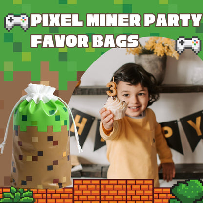 48Pcs 7 x 10Inch Pixel Miner Favor Bags Pixel Themed Treat Goodie Bags for Birthday Party Supplies Video Game Party Candy Bag for Kids