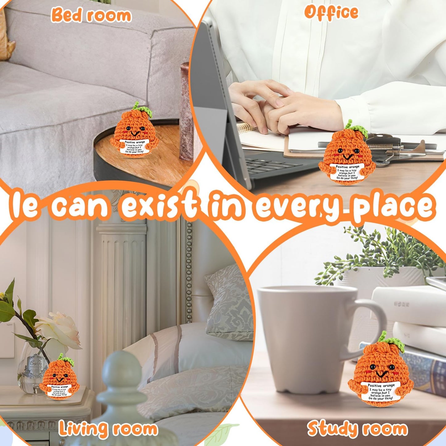 Positive Energy Crochet Orange Gift with Inspiring Affirmation Card Fun Emotional Support Present for Women and Men Perfect Birthday and Office Desk Decor