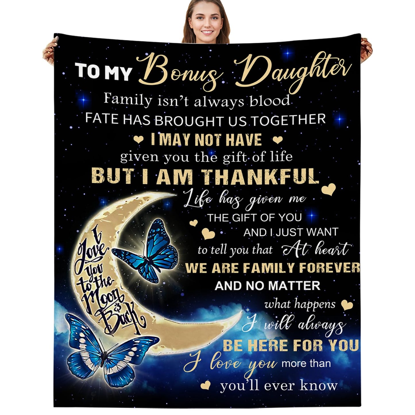 Bonus Daughter Gifts, Step Daughter Gifts from Stepmom Stepdad, Birthday Graduation Wedding Gifts for Bonus Daughters, Gift for Step Daughter, to My Bonus Daughter Throw Blanket 60"x50"
