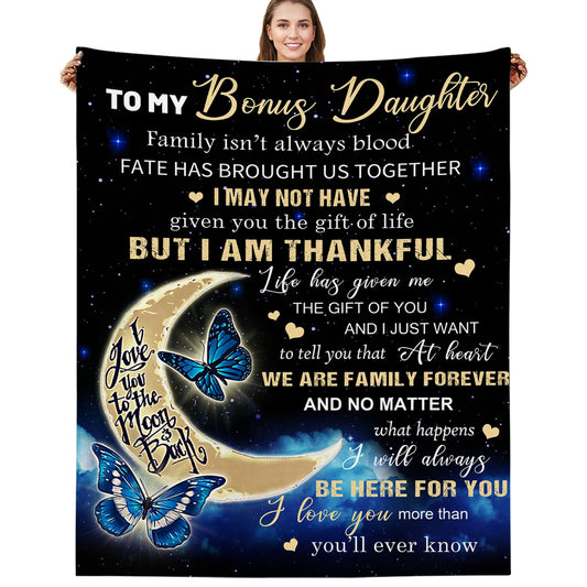 Bonus Daughter Gifts, Step Daughter Gifts from Stepmom Stepdad, Birthday Graduation Wedding Gifts for Bonus Daughters, Gift for Step Daughter, to My Bonus Daughter Throw Blanket 60"x50"