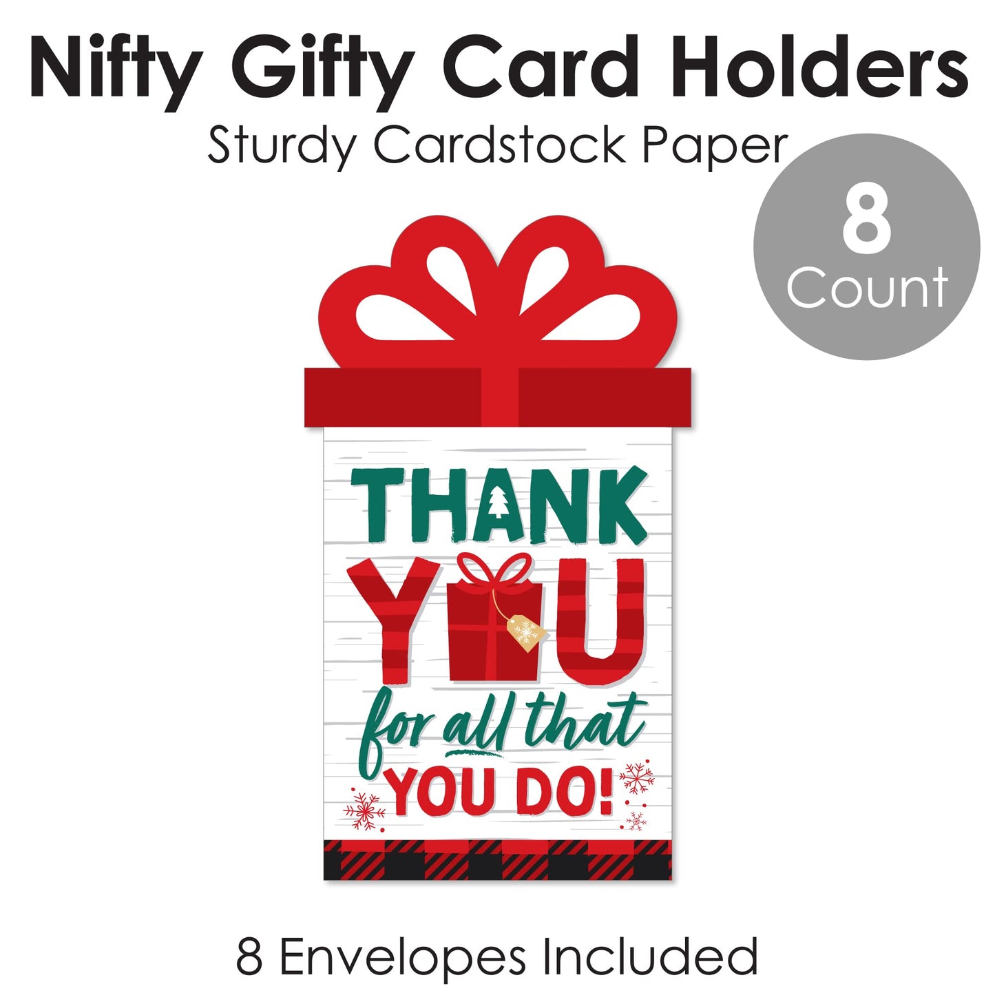 Big Dot of Happiness Holiday Thank You - Christmas Appreciation Money and Gift Card Sleeves - Nifty Gifty Card Holders - Set of 8
