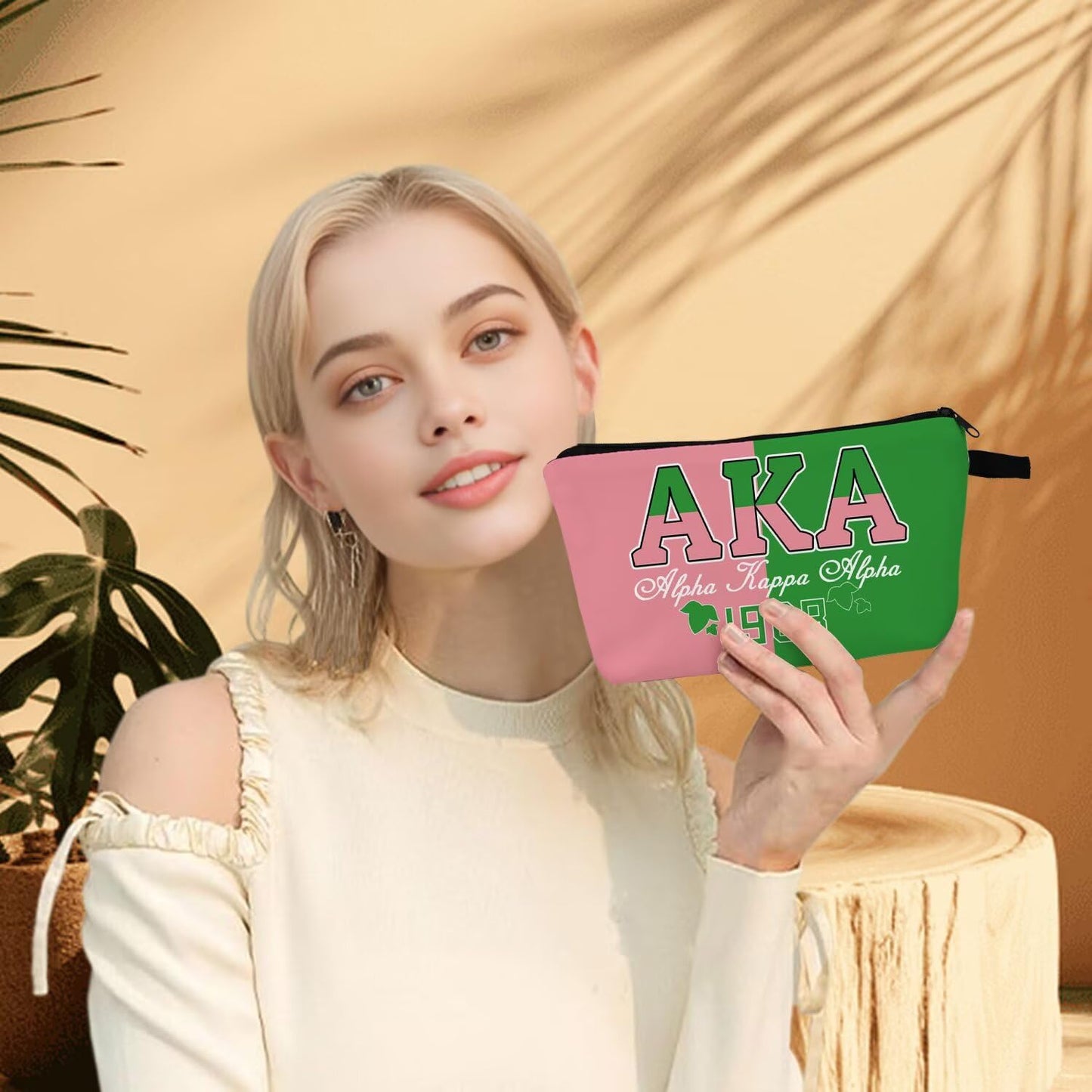 AKA Alpha Kappa Alpha Print Makeup Bag 1908 Design Cosmetic Organizer Sisterhood Birthday Gift Festival Present for Women Teens Travel Beauty Pouch