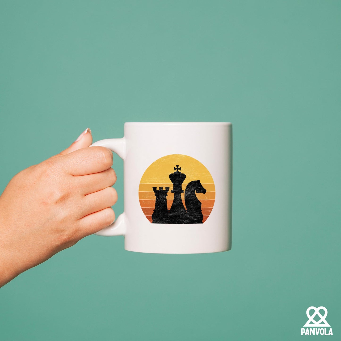Panvola Vintage Chess Retro Sunset Retro Chess Gifts Player Coach Board Game Lover Dad Boyfriend Husband Brother Grandpa Uncle Novelty Drinkware Ceramic Mug 11 oz White