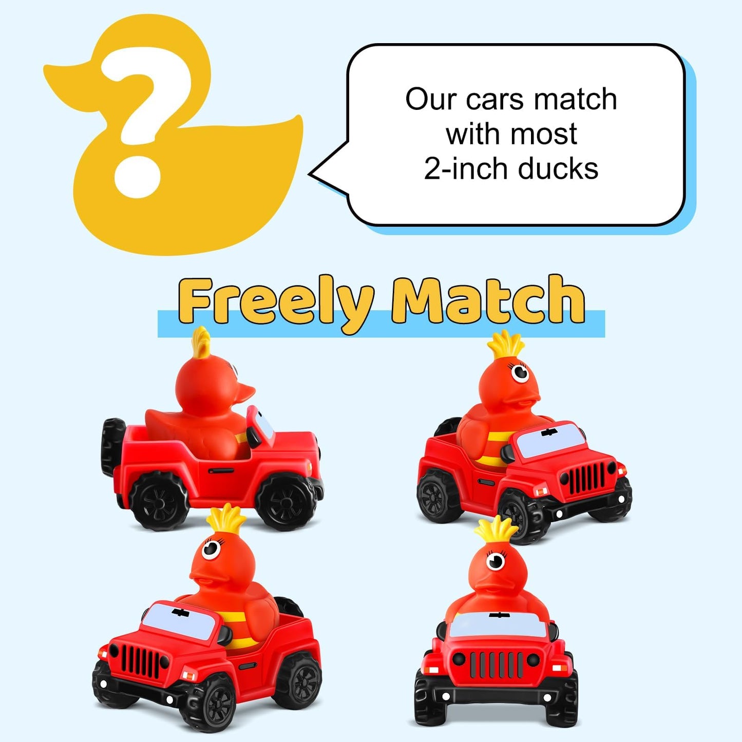 3.5 Inch Red Car Toy Match Most 2 in Rubber Ducks, Ducks for Jeeps, Vehicle Toys for Car Dashboard Decorations Accessory Rubber Duck Collection, Summer Party Favor for Kids, Birthday Gifts