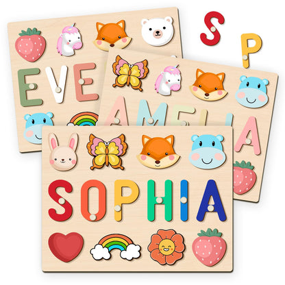 Personalized Name Puzzle for 1 Year Old Girl Gifts | Custom Wooden Baby Girl Gift with 54 Animal Art Sets | 2 st Birthday Gift for Girls,Personalized Baby Boy & Girl Gifts Keepsake