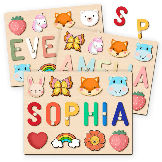 Personalized Name Puzzle for 1 Year Old Girl Gifts | Custom Wooden Baby Girl Gift with 54 Animal Art Sets | 2 st Birthday Gift for Girls,Personalized Baby Boy & Girl Gifts Keepsake