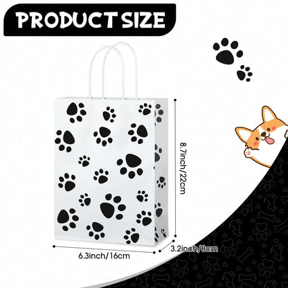 Blulu 50 Pcs Dog Gift Bags 6.3 x 3.1 x 8.6 Inch Paw Dog Treat Goodie Bag with Paper Twist Handles for Puppy Pet Party Favors Paw Print Party Supplies(Black)