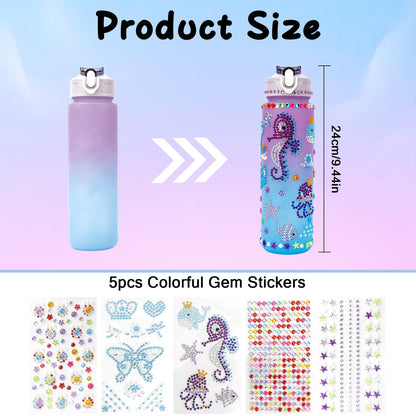 Decorate Your Own Water Bottle Kit for Girls 4-12 Girls Water Bottle Gem Stickers DIY Arts and Crafts Kits Supplies 5 6 7 8 9 10 Year Old Girl Easter Birthday Gifts Easter Basket Stuffers Purple